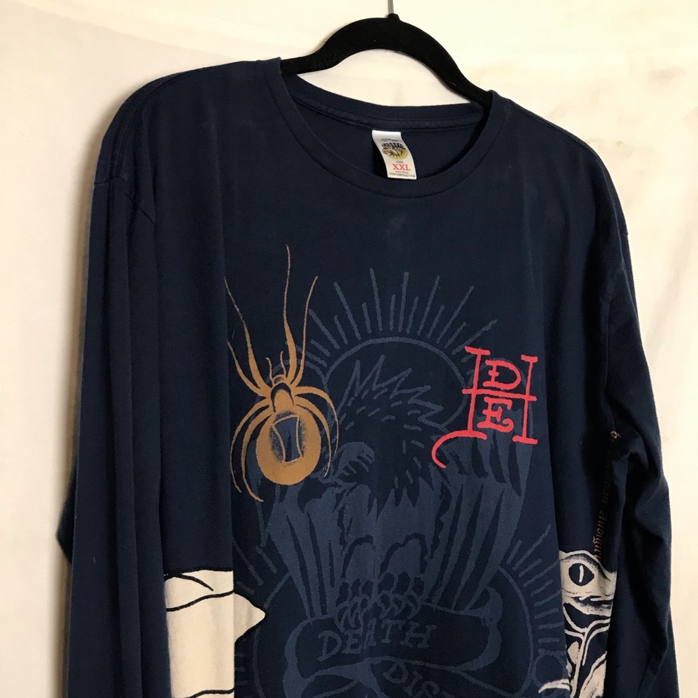 VTG Ed Hardy Y2K Blue Skull Snake Graphic Long Sleeve Shirt Mens Size XXL Alt - Picture 3 of 13